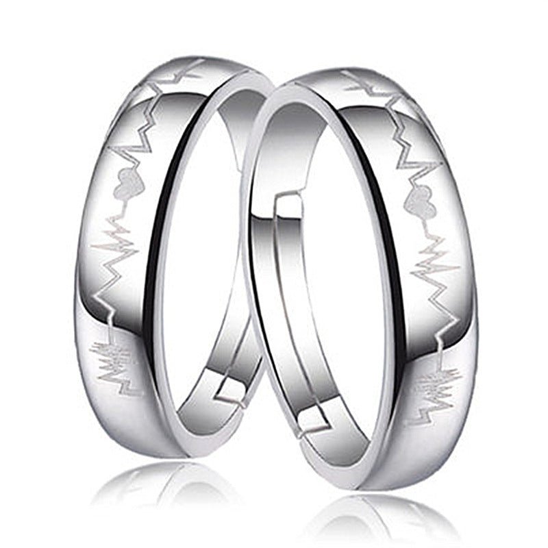 Women's & Men's Temperament Sier Korean Style Creative Opening Marriage Zircon Couple Ring - Daebak