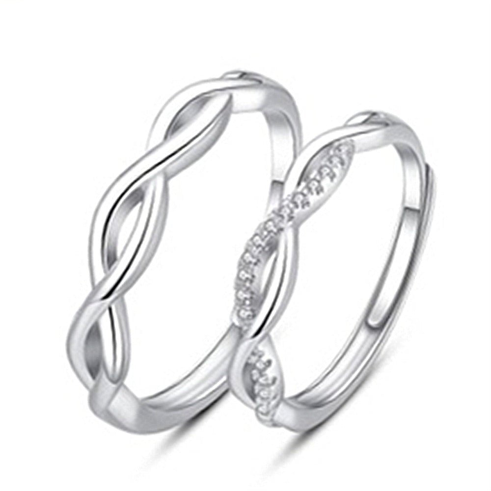 Women's & Men's Temperament Sier Korean Style Creative Opening Marriage Zircon Couple Ring - Daebak