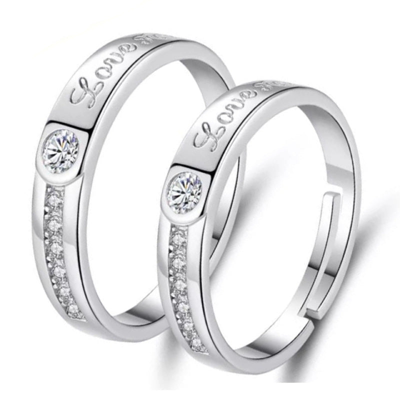 Women's & Men's Temperament Sier Korean Style Creative Opening Marriage Zircon Couple Ring - Daebak