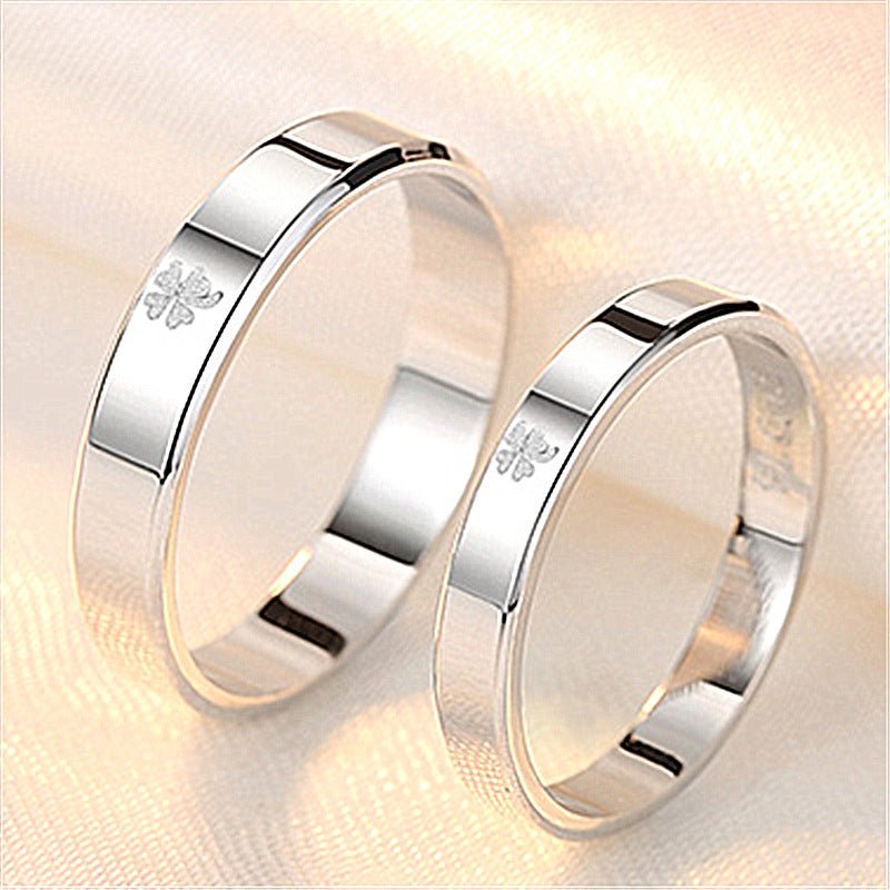 Women's & Men's Temperament Sier Korean Style Creative Opening Marriage Zircon Couple Ring - Daebak