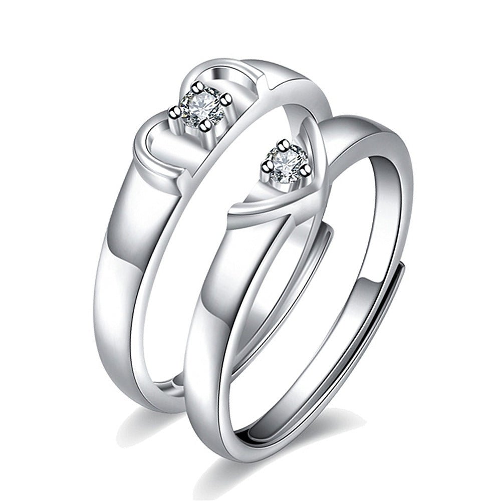 Women's & Men's Temperament Sier Korean Style Creative Opening Marriage Zircon Couple Ring - Daebak