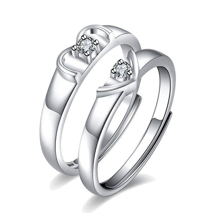 Women's & Men's Temperament Sier Korean Style Creative Opening Marriage Zircon Couple Ring - Daebak