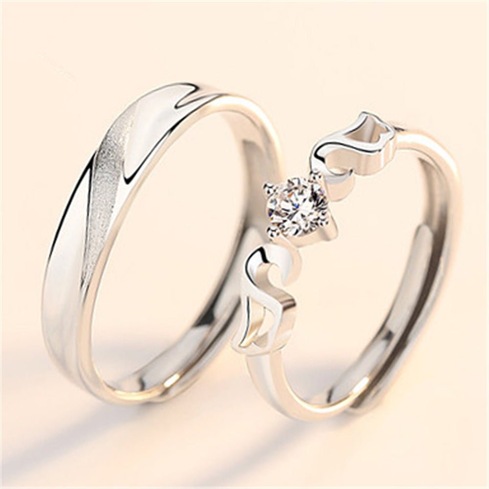Women's & Men's Temperament Sier Korean Style Creative Opening Marriage Zircon Couple Ring - Daebak