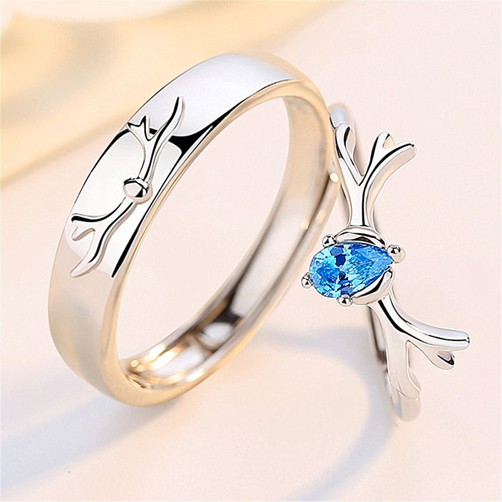 Women's & Men's Temperament Sier Korean Style Creative Opening Marriage Zircon Couple Ring - Daebak