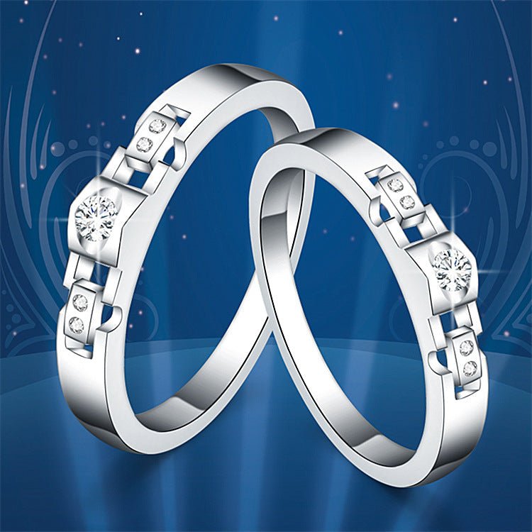 Women's & Men's Temperament Sier Korean Style Creative Opening Marriage Zircon Couple Ring - Daebak