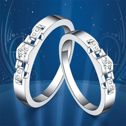 Women's & Men's Temperament Sier Korean Style Creative Opening Marriage Zircon Couple Ring - Daebak