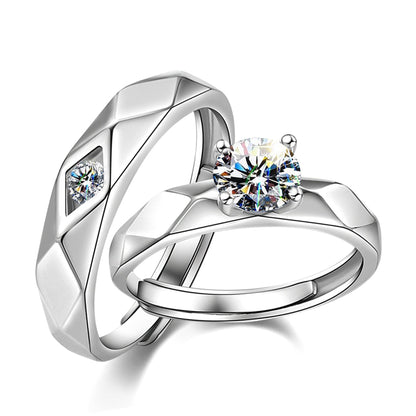 Women's & Men's Temperament Sier Korean Style Creative Opening Marriage Zircon Couple Ring - Daebak