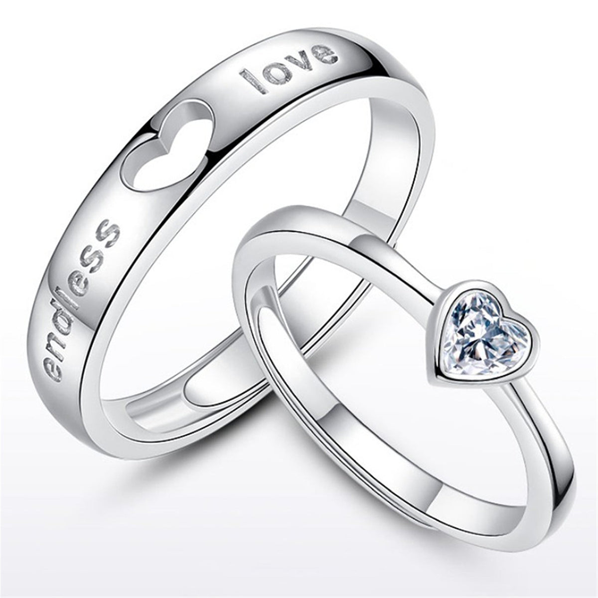 Women's & Men's Temperament Sier Korean Style Creative Opening Marriage Zircon Couple Ring - Daebak
