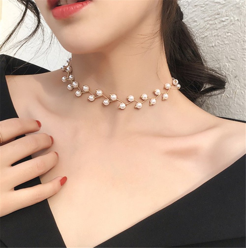 Women's Pearl Neck Band Simple Necklet Neckband Korean Necklaces - Daebak