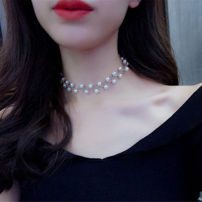 Women's Pearl Neck Band Simple Necklet Neckband Korean Necklaces - Daebak
