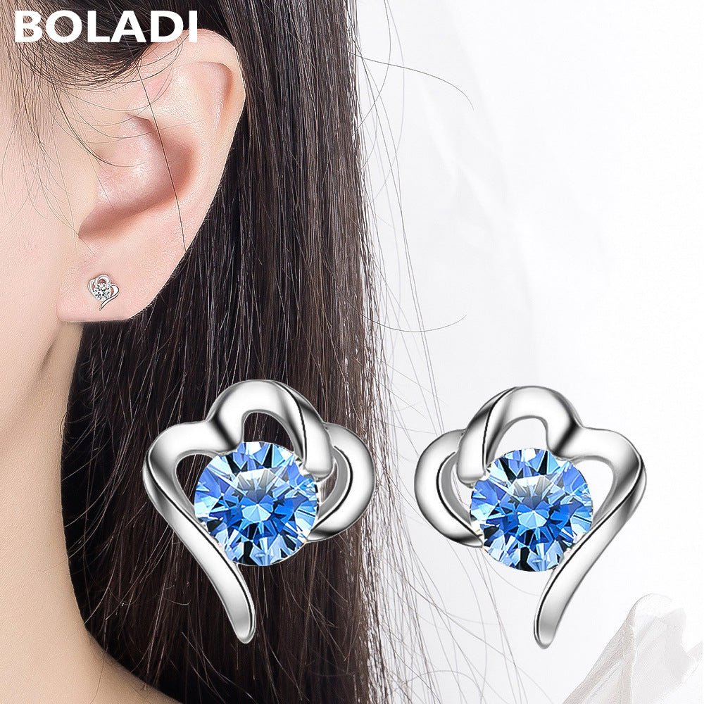 Women's Pure Sier Korean Style Fashion Temperament Entry Lux Rhinestone Zircon Stud Earrings - Daebak