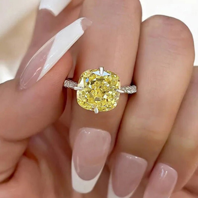 Women's Shi Elegant Korean Imitation Citrine Wax Inlaid Square Ring - Daebak