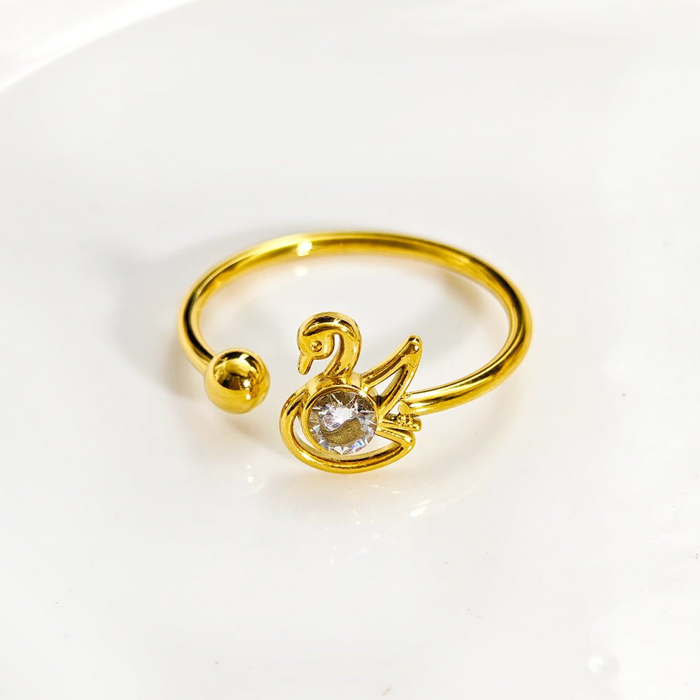 Women's Steel Korean Style Simple Light Luxury Rose Diamond Graceful Flower Ring - Daebak