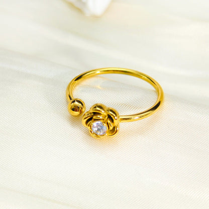 Women's Steel Korean Style Simple Light Luxury Rose Diamond Graceful Flower Ring - Daebak