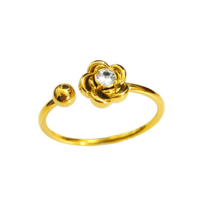 Women's Steel Korean Style Simple Light Luxury Rose Diamond Graceful Flower Ring - Daebak