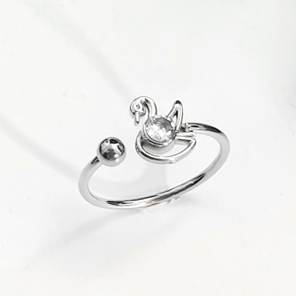 Women's Steel Korean Style Simple Light Luxury Rose Diamond Graceful Flower Ring - Daebak