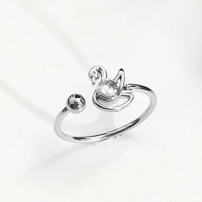 Women's Steel Korean Style Simple Light Luxury Rose Diamond Graceful Flower Ring - Daebak