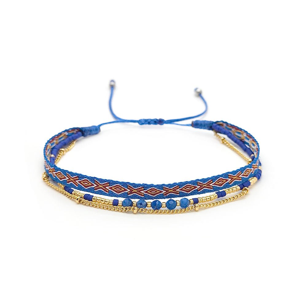 Women's Style Ribbon Twin Carrying Strap Simple Bead Bracelets - Daebak