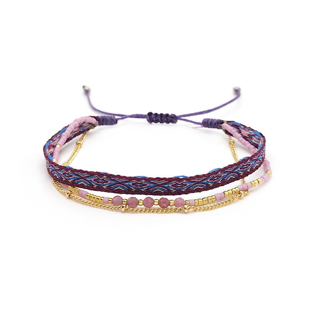 Women's Style Ribbon Twin Carrying Strap Simple Bead Bracelets - Daebak
