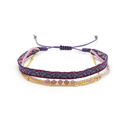 Women's Style Ribbon Twin Carrying Strap Simple Bead Bracelets - Daebak