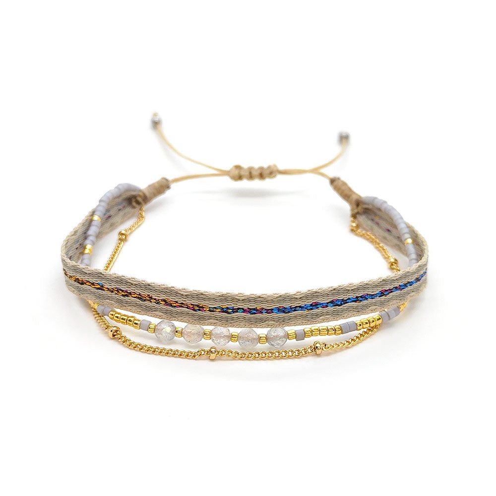 Women's Style Ribbon Twin Carrying Strap Simple Bead Bracelets - Daebak