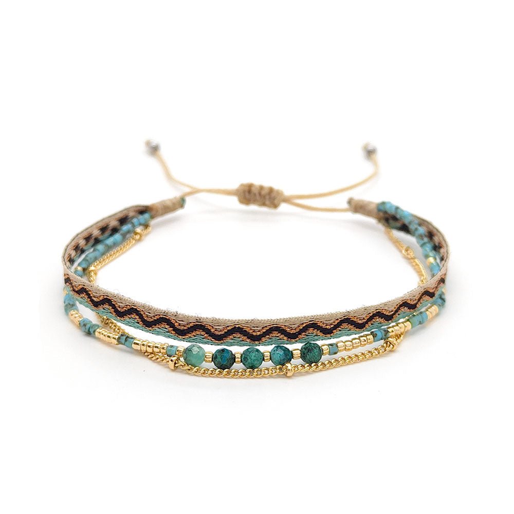 Women's Style Ribbon Twin Carrying Strap Simple Bead Bracelets - Daebak