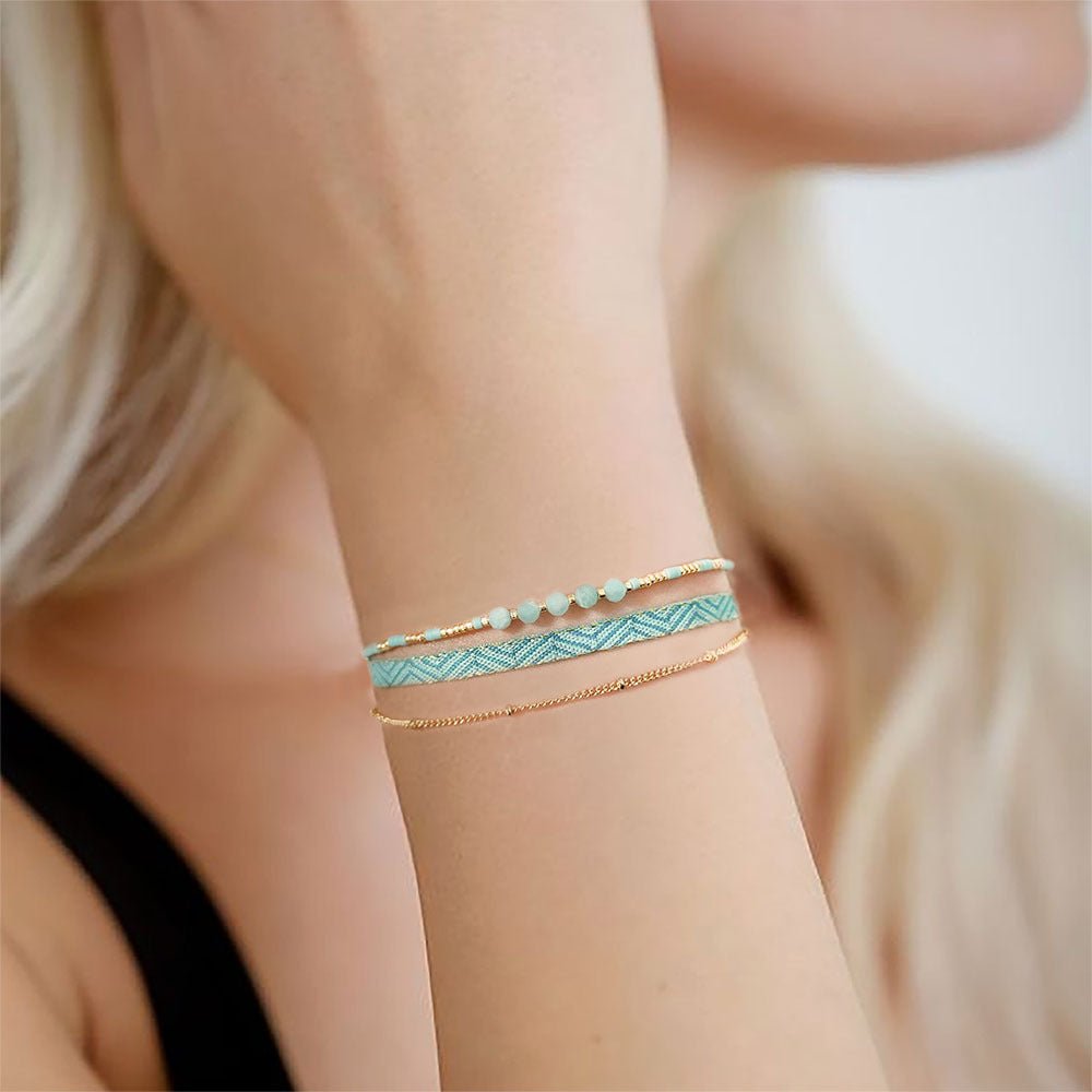 Women's Style Ribbon Twin Carrying Strap Simple Bead Bracelets - Daebak