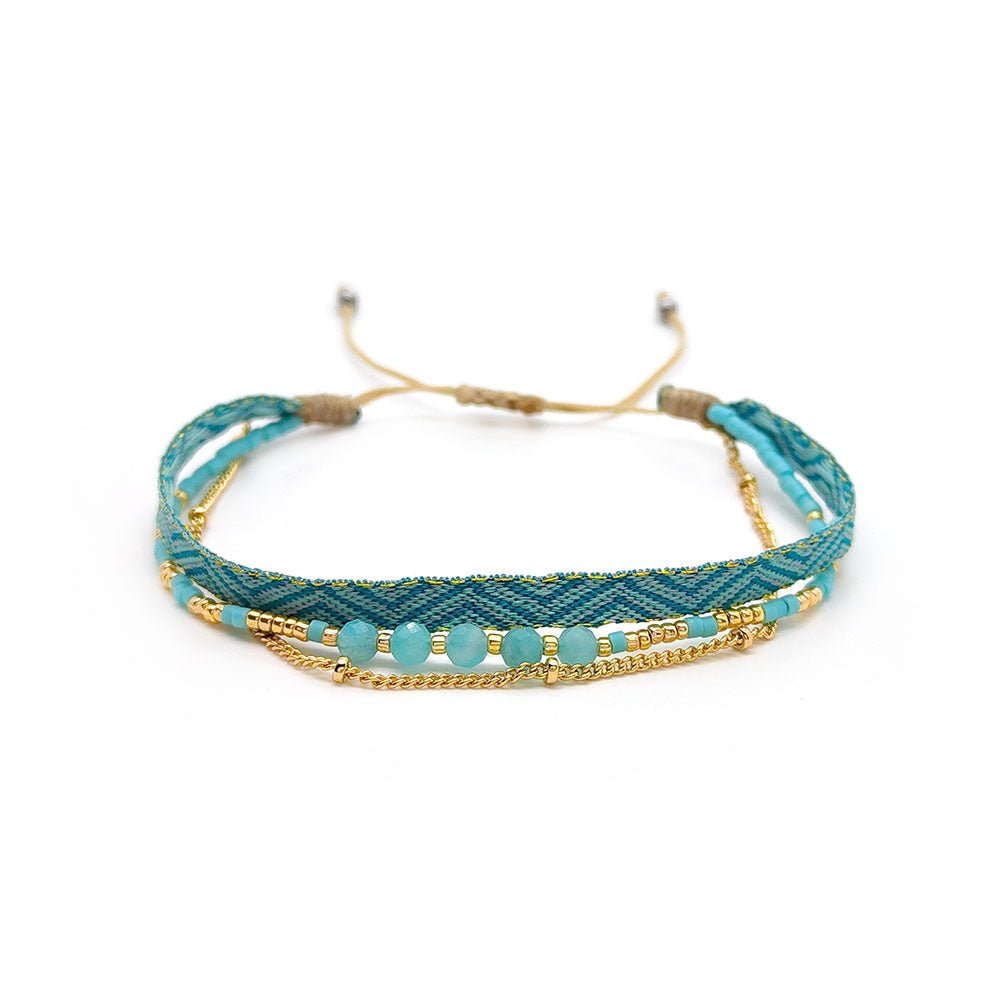Women's Style Ribbon Twin Carrying Strap Simple Bead Bracelets - Daebak