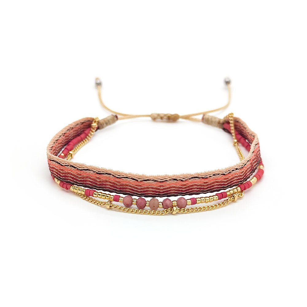 Women's Style Ribbon Twin Carrying Strap Simple Bead Bracelets - Daebak