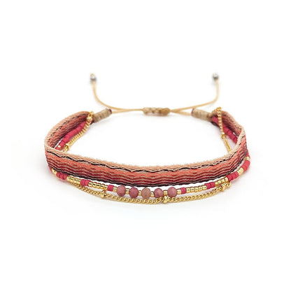 Women's Style Ribbon Twin Carrying Strap Simple Bead Bracelets - Daebak