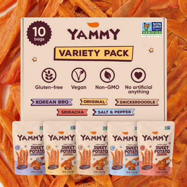 Yammy Chewy Dried Sweet Potato Variety Pack - Asian Snack (Pack of 10) - Daebak