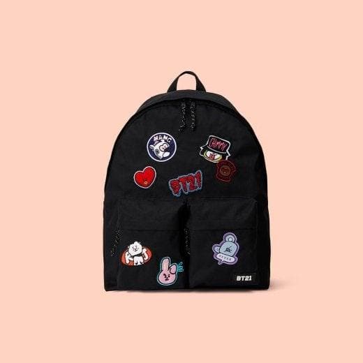 BT21 HEART Wappen Two Pocket Black Backpack - Daebak