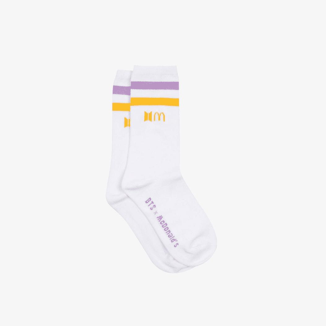 BTS x McDonald's Logo Stripe Socks (White) - Daebak