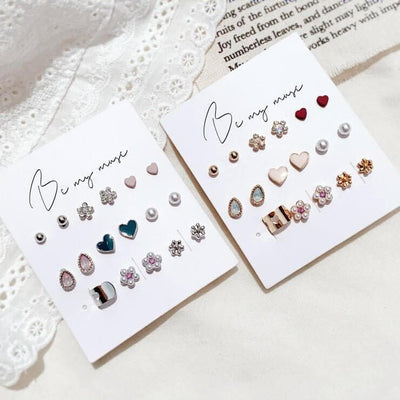 Blee Heart & Flower Cubic Earrings Set - Daebak