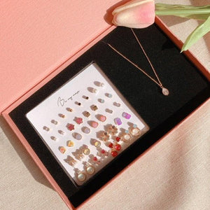 Falling Heart Monthly Earrings & Necklace Set - Daebak