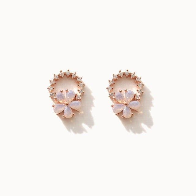 Rose Gold Cubic Flower Earrings - Daebak