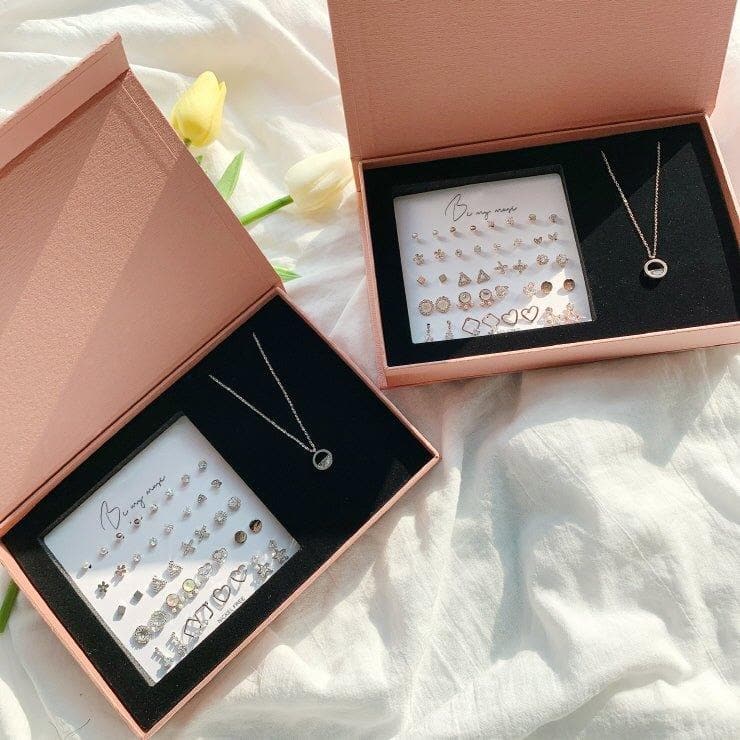 Rose Shine One Month Earrings & Necklace Set - Daebak