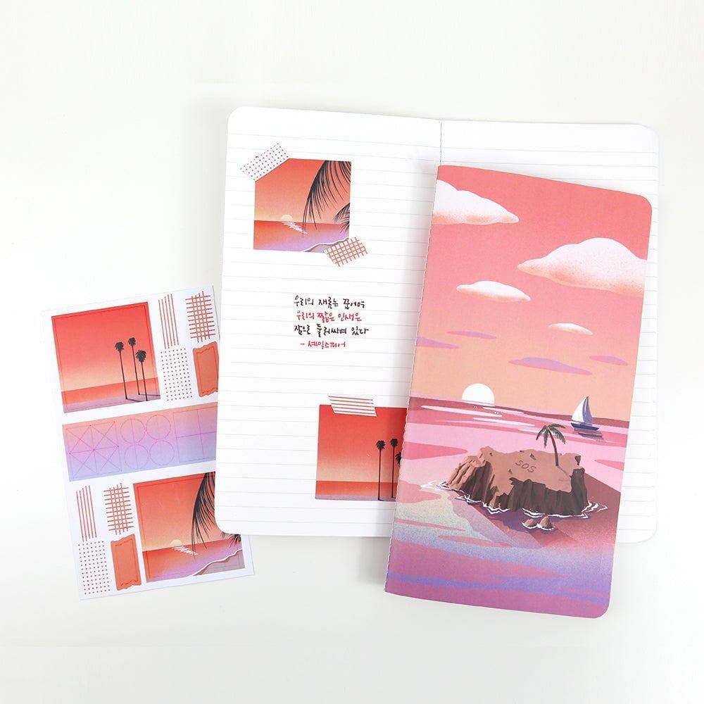 Shil Note Illustration Notebook + Sticker Set (Sunset) - Daebak