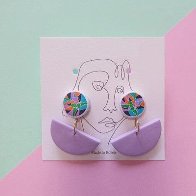 bonideé Handmade Clay Earrings - Violet Mix Tile - Daebak