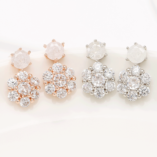Shine Pearl Flower Silver Needle Earrings - Daebak